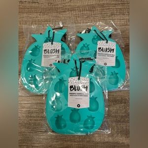 3x Blush Flexible Silicone Teal Pineapple Stackable Ice Cube Tray Mold BPA-Free